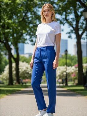 Talbots Womens Cobalt Blue Hampshire Ankle Trouser Pants Sz 12P Preppy Office